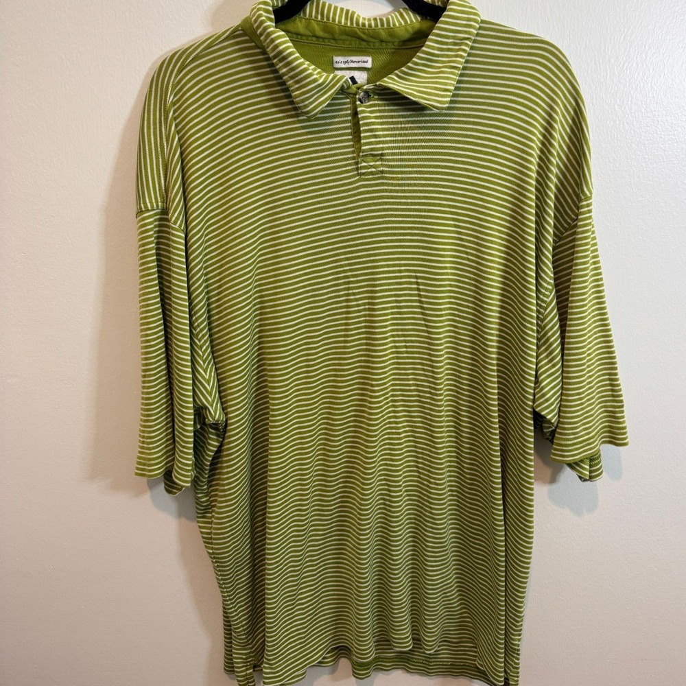 Vintage Adidas Polo Shirt Mens XL Green White Striped 60s 2ply Mercerized Cotton